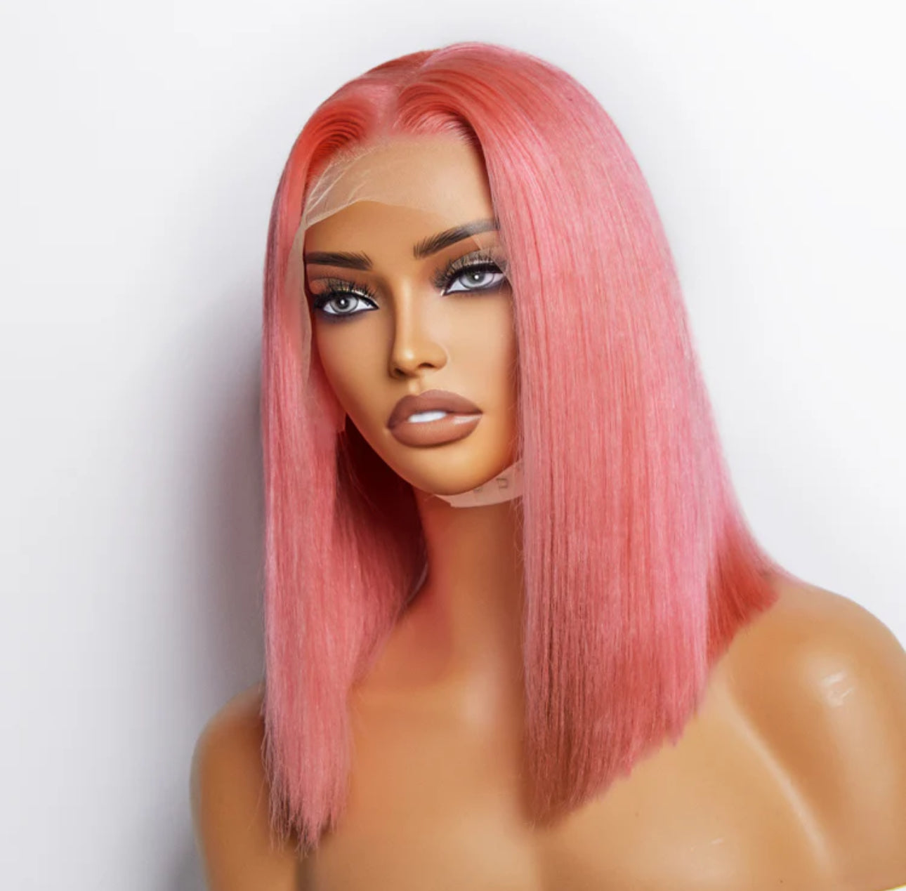 12 Inches Pre-Plucked 13"x4" #Pink Straight Bob Lace Frontal Wig 150% Density-100% Human Hair