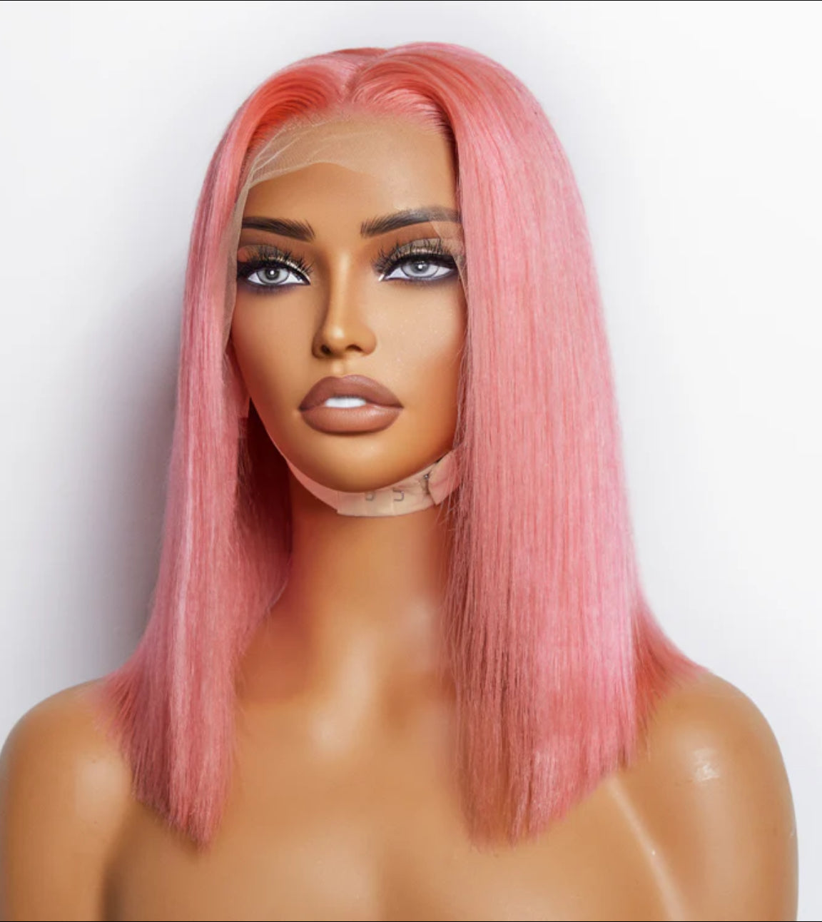 12 Inches Pre-Plucked 13"x4" #Pink Straight Bob Lace Frontal Wig 150% Density-100% Human Hair