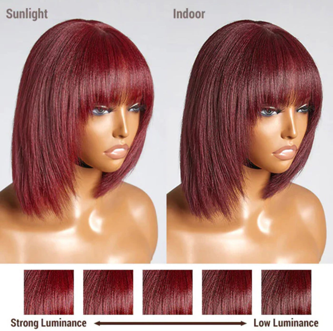10 Inches Reddish Purple Layered Cut Yaki Straight #99J Lace Bob Wig With Bangs