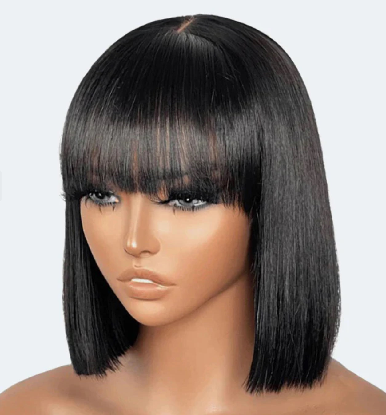 12 Inch Realistic Yaki Straight Bob With Bangs 2x1 Minimalist Lace Wig 150% Density