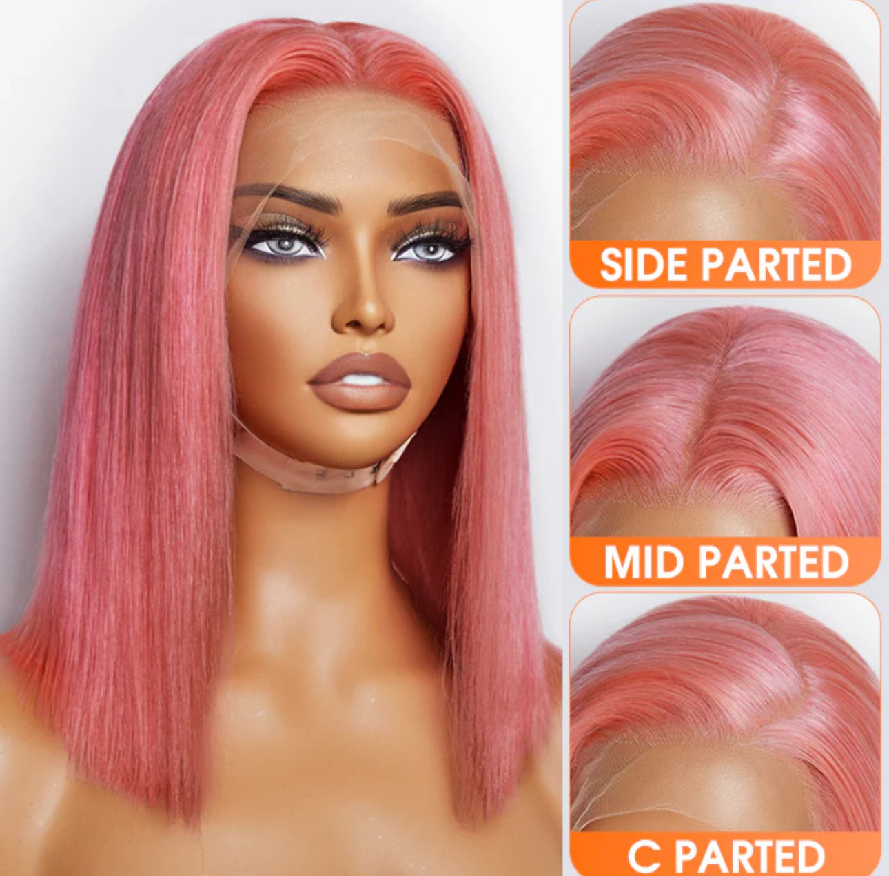 12 Inches Pre-Plucked 13"x4" #Pink Straight Bob Lace Frontal Wig 150% Density-100% Human Hair